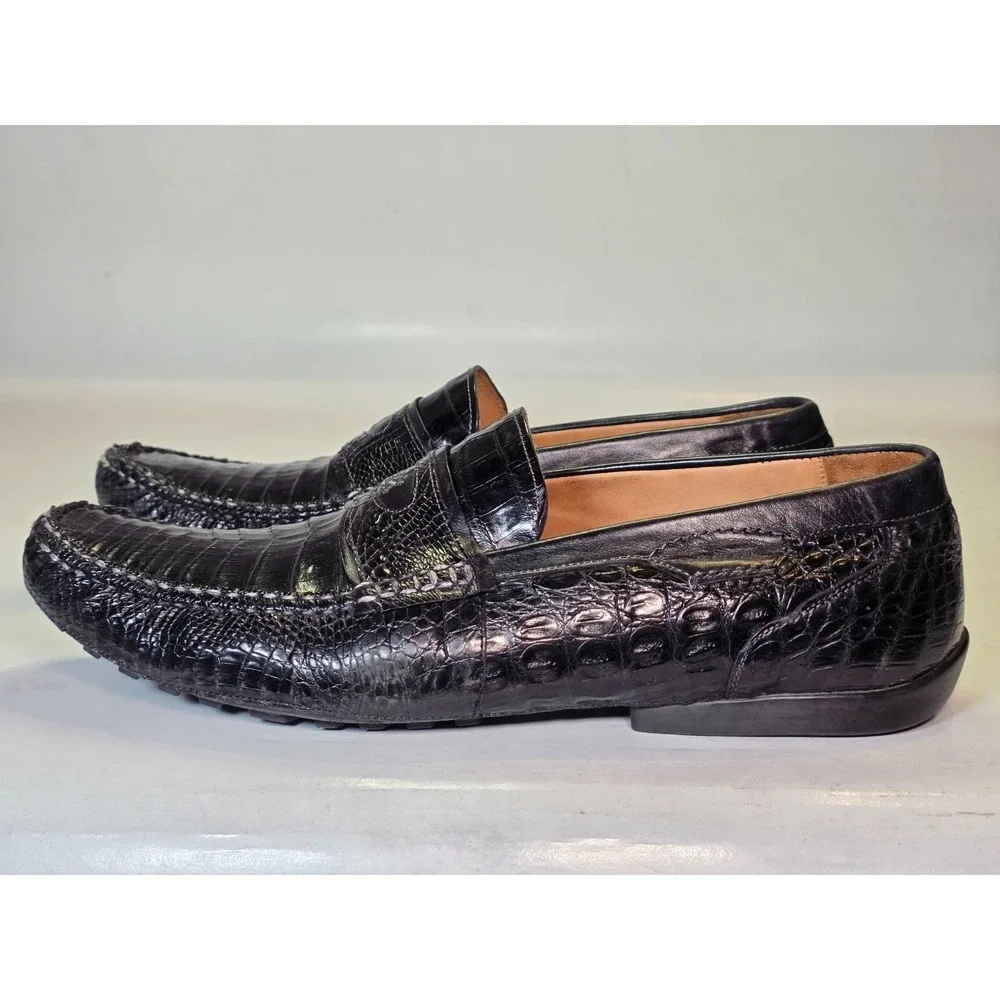 Mezlan Encina Men's Loafers Size 10.5‎ Black Genuine Crocodile Leather Shoes Vtg